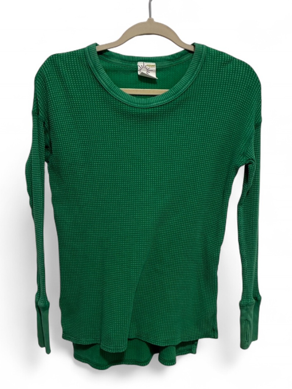 aerie Offline Green Waffle-Knit Long Sleeve Tee
